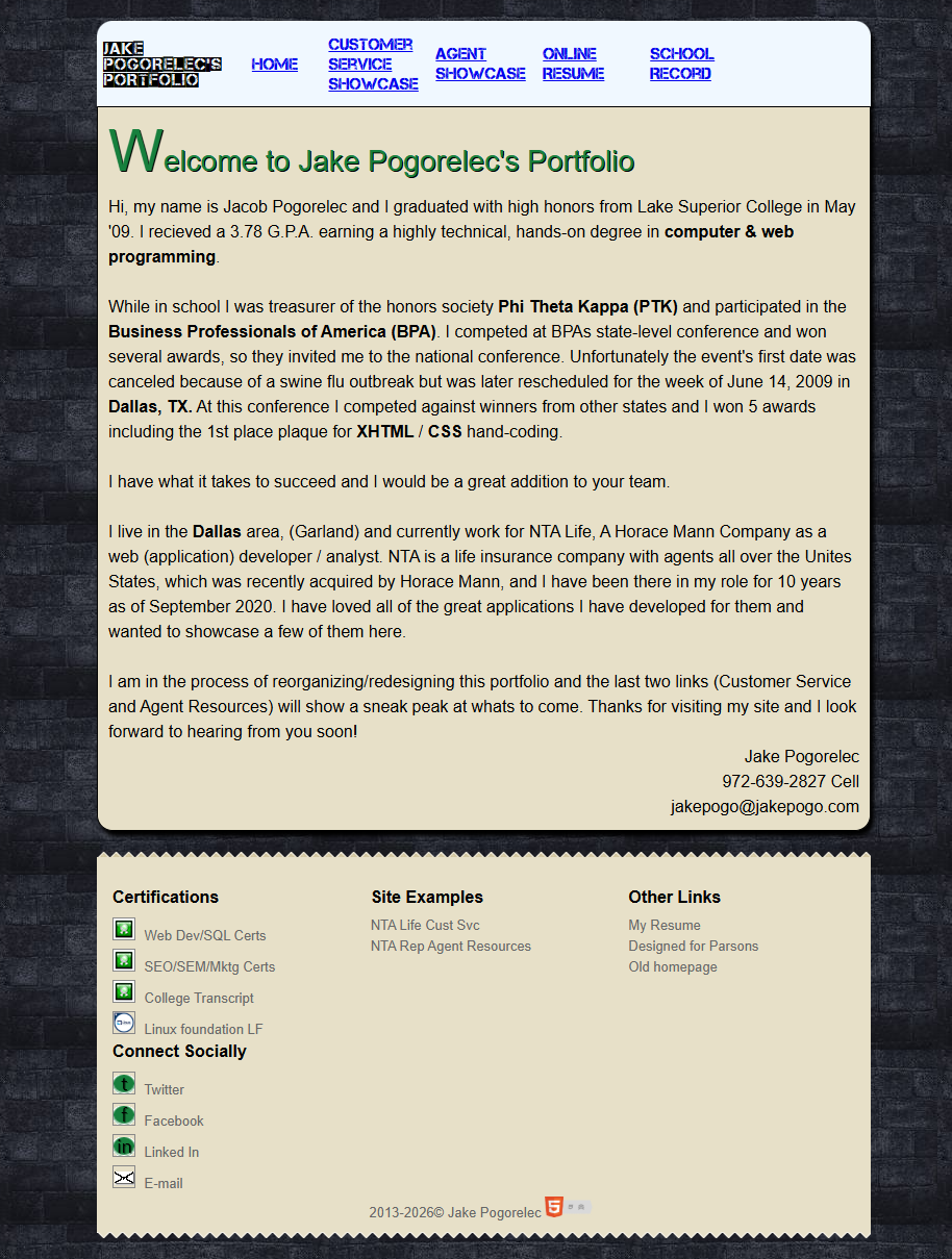 Jake Pogorelec portfolio homepage